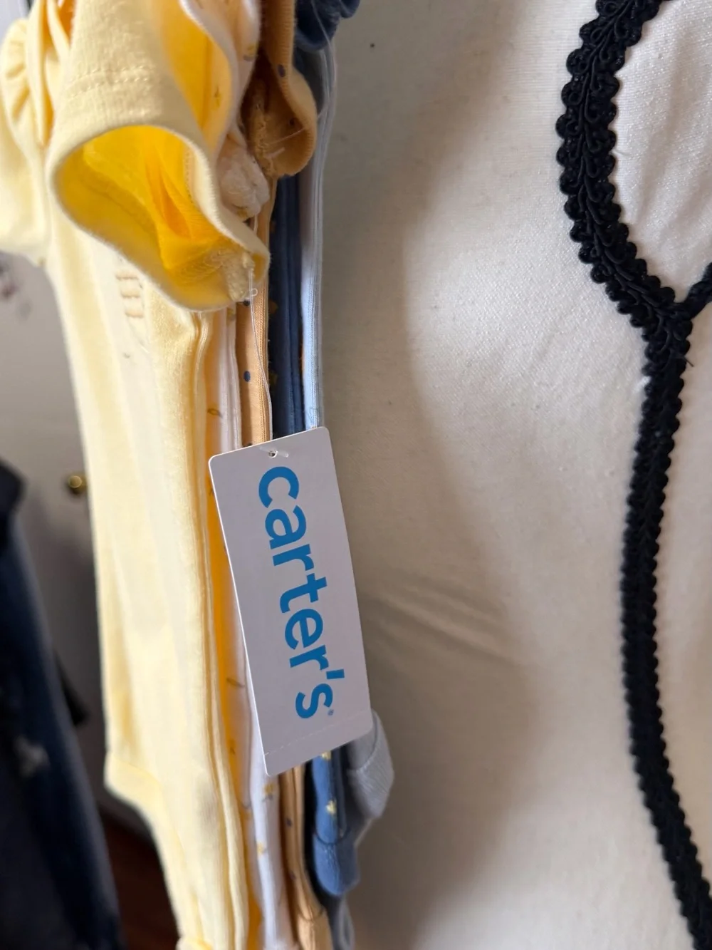 Five piece Carter's Yellow Puff-Sleeve Baby Bodysuit with Bee Pocket